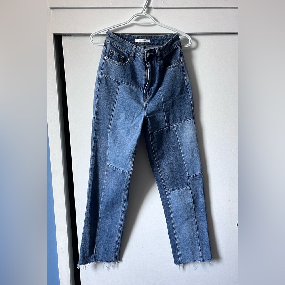 PacSun Blue Straight Leg Patchwork Jeans - Picture 3 of 5